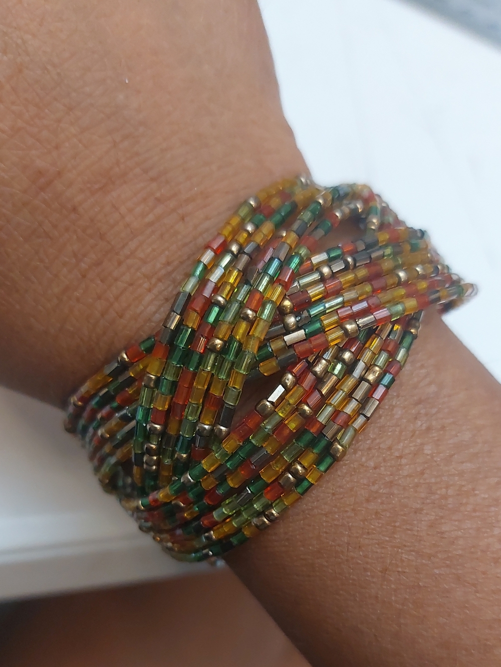 Multicolor Glass Tube Beads Beaded Braided Wire Wraparound Cuff Bracelet